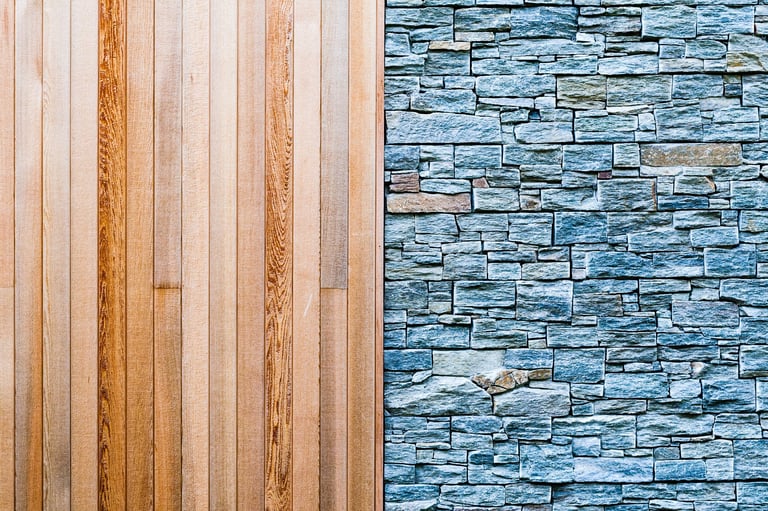 A half and half wood and stone exterior wall