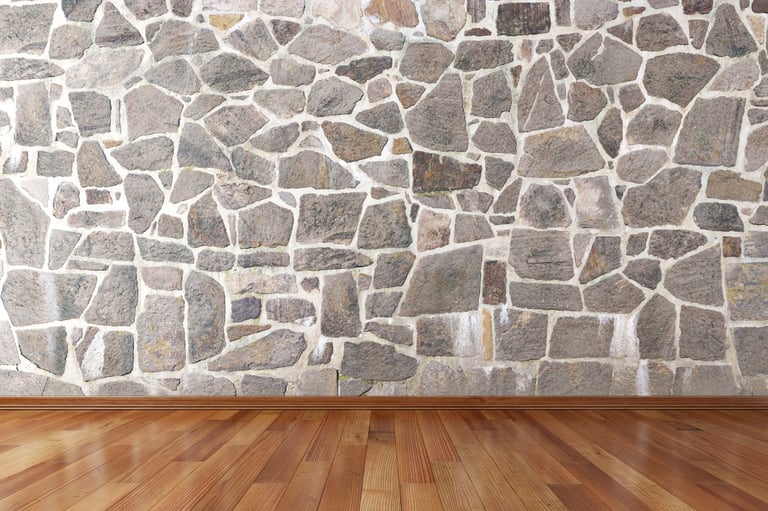Modern empty interior with stone wall and wooden floor