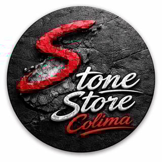 Stone Store Colima logo with red S design on textured black circular background