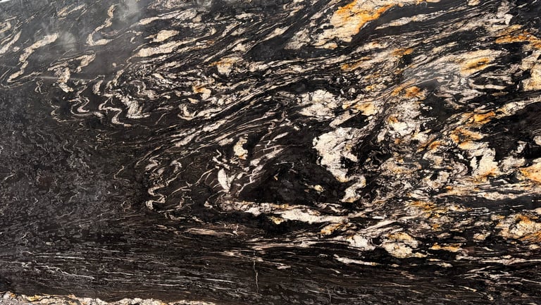 Close-up of weathered tree bark with black and tan striations and peeling texture