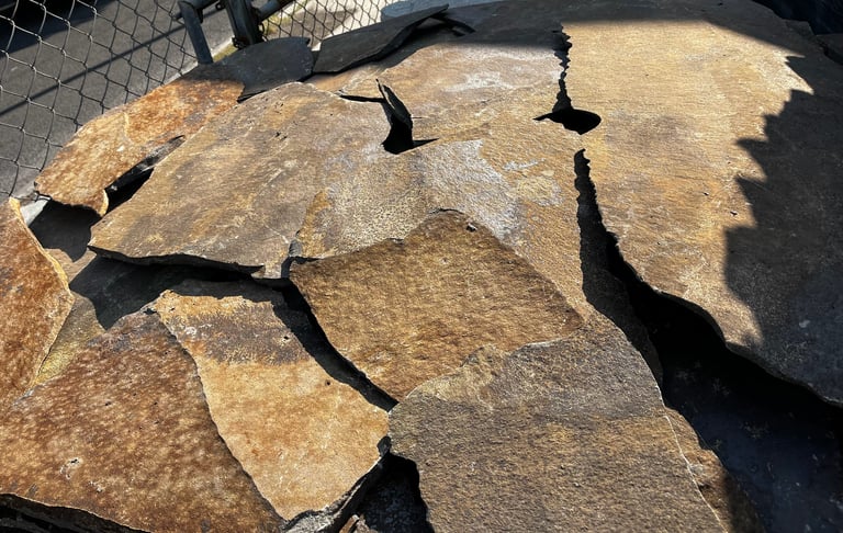 Dried hides and animal skins laid flat on the ground in sunlight, showing brown leather with rough texture and irregular edges