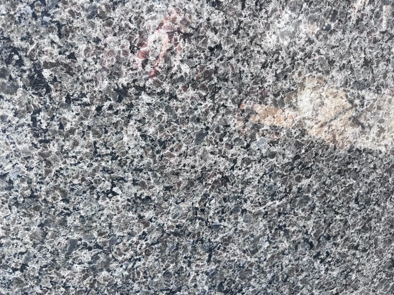 Close-up texture of weathered gray concrete surface with lichen and moss growth